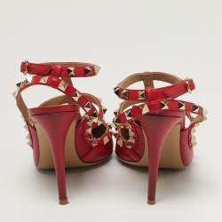 Pre Owned Valentino Rockstud Size 39 Red Leather Ankle Strap Pumps