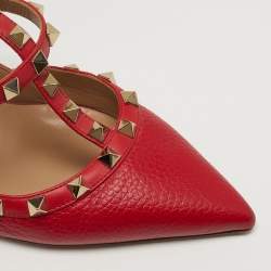 Pre Owned Valentino Rockstud Size 39 Red Leather Ankle Strap Pumps