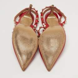 Pre Owned Valentino Rockstud Size 39 Red Leather Ankle Strap Pumps