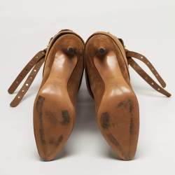 Pre Owned حذاء بوت بطول الركبة فالنتينو شامواه بني روكستد برباط مقاس 38.5