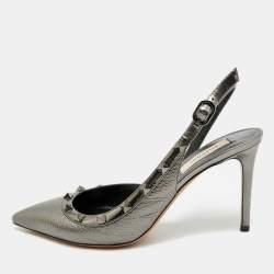 مملوكة مسبقًا Valentino Rockstud Size 39 Metallic Leather D'orsay Pumps