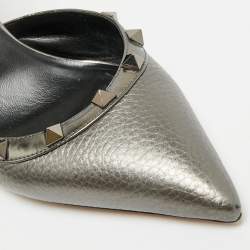 Pre Owned حذاء كعب عالي فالنتينو دورساي جلد برونزي ميتالك مرصع روكستد فتحة كعب مقاس 37