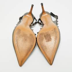 Pre Owned حذاء كعب عالي فالنتينو دورساي جلد برونزي ميتالك مرصع روكستد فتحة كعب مقاس 37