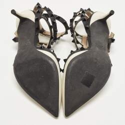 Pre Owned Valentino Rockstud Caged Size 36 Off White/Black Leather Pumps