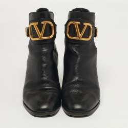 Pre Owned بوت فالتنينو جلد أسود بطول الكاحل مقاس 40