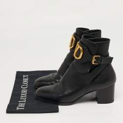 Pre Owned بوت فالتنينو جلد أسود بطول الكاحل مقاس 40