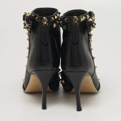 Pre Owned Valentino Rockstud Size 39 Black Leather Ankle Length Boots