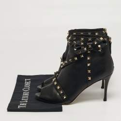 Pre Owned Valentino Rockstud Size 39 Black Leather Ankle Length Boots