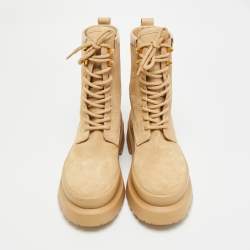 Pre Owned Valentino Rockstud Size 37 Beige Leather and Suede Ankle Length Boots