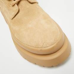 Pre Owned Valentino Rockstud Size 37 Beige Leather and Suede Ankle Length Boots