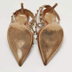 Pre Owned حذاء كعب عالي فالنتينو روكستد جلد بني لامع بحزام للكاحل مقاس 36