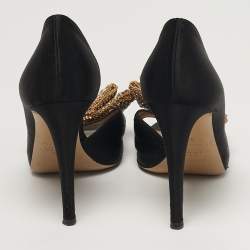 مملوكة مسبقًا حذاء كعب عالي فالنتينو طراز دورساي مزين فيونكة مزخرفة كريستال مقدمة مفتوحة ساتان أحمر مقاس 38