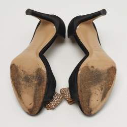 مملوكة مسبقًا حذاء كعب عالي فالنتينو طراز دورساي مزين فيونكة مزخرفة كريستال مقدمة مفتوحة ساتان أحمر مقاس 38