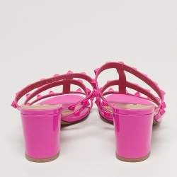 Pre Owned Valentino Rockstud Size 38 Pink Patent Leather Slide Sandals