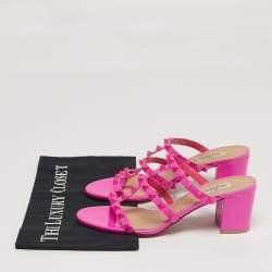 Pre Owned Valentino Rockstud Size 38 Pink Patent Leather Slide Sandals