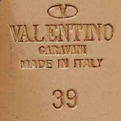 Pre Owned حذاء كعب عالي فالنتينو جلد أسود / بيج حزام كاحل مرصع روكستد مقاس 39