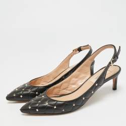 Pre Owned Valentino Rockstud Size 36 Black Quilted Leather Slingback Pumps