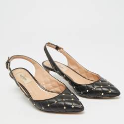 Pre Owned Valentino Rockstud Size 36 Black Quilted Leather Slingback Pumps