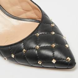Pre Owned Valentino Rockstud Size 36 Black Quilted Leather Slingback Pumps