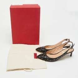 Pre Owned Valentino Rockstud Size 36 Black Quilted Leather Slingback Pumps