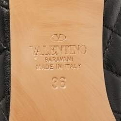 Pre Owned Valentino Rockstud Size 36 Black Quilted Leather Slingback Pumps