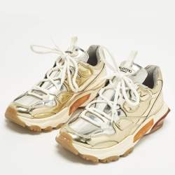 Pre Owned Valentino Bounce Size 37.5 Gold/Silver Leather Low Top Sneakers
