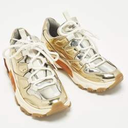 Pre Owned Valentino Bounce Size 37.5 Gold/Silver Leather Low Top Sneakers