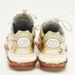 Pre Owned Valentino Bounce Size 37.5 Gold/Silver Leather Low Top Sneakers
