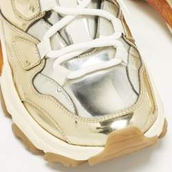 Pre Owned Valentino Bounce Size 37.5 Gold/Silver Leather Low Top Sneakers