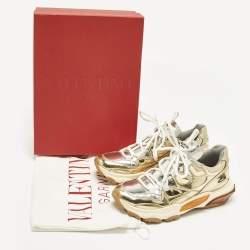 Pre Owned Valentino Bounce Size 37.5 Gold/Silver Leather Low Top Sneakers