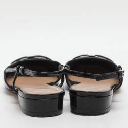 Pre Owned Valentino Escape V logo Size 38 Black Patent Leather Slingback Flats