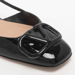 Pre Owned Valentino Escape V logo Size 38 Black Patent Leather Slingback Flats