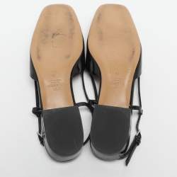 Pre Owned Valentino Escape V logo Size 38 Black Patent Leather Slingback Flats