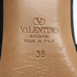 Pre Owned Valentino Escape V logo Size 38 Black Patent Leather Slingback Flats