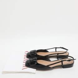 Pre Owned Valentino Escape V logo Size 38 Black Patent Leather Slingback Flats