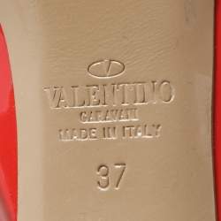 Pre Owned Valentino Bow Size 37 Red Patent Leather Slingback Platform Sandals