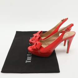 Pre Owned Valentino Bow Size 37 Red Patent Leather Slingback Platform Sandals
