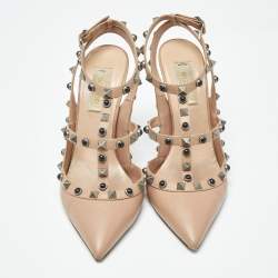 Pre Owned Valentino Rockstud Size 37 Beige Leather Pumps