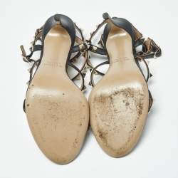 مملوكة مسبقًا Valentino Rockstud Size 38.5 Black Leather Ankle Strap Sandals