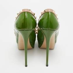 مملوكة مسبقًا حذاء كعب عالي فالنتينو جلد وبراءات أخضر/بيج مقدمة مفتوحة مقاس 41