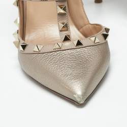 Pre Owned Valentino Rockstud Size 40 Metallic/Beige Leather Pumps