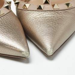 Pre Owned Valentino Rockstud Size 40 Metallic/Beige Leather Pumps
