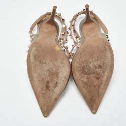 Pre Owned Valentino Rockstud Size 40 Metallic/Beige Leather Pumps