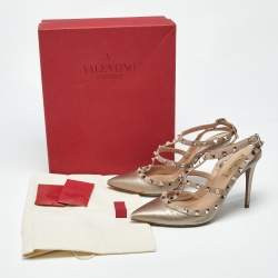 Pre Owned Valentino Rockstud Size 40 Metallic/Beige Leather Pumps