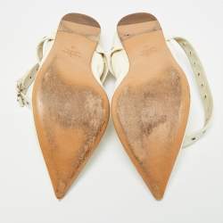 Pre Owned حذاء باليرينا فلات فالنتينو جلد أبيض بأحزمة متقاطعة لوف لاتش مقاس 38