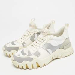 Pre Owned حذاء رياضي فالنتينو روك رنر قماش وزيتي مموه متعدد الألوان مقاس 38.