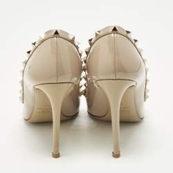 Pre Owned Valentino Rockstud Size 38 Beige Patent Leather Pumps