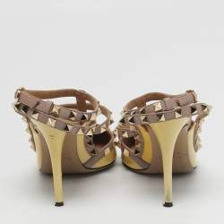 مملوكة مسبقًا حذاء كعب عالي فالنتينو جلد براءات اختراع أصفر / بيج برباط للكاحل مرصع روكستد مقاس 37