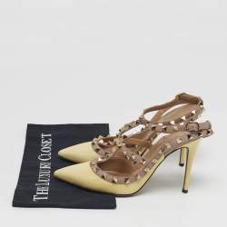 مملوكة مسبقًا حذاء كعب عالي فالنتينو جلد براءات اختراع أصفر / بيج برباط  للكاحل مرصع روكستد مقاس 37