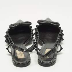 Pre Owned Valentino Rockstud Size 39.5 Black Leather and Patent Leather Slingback Flats 